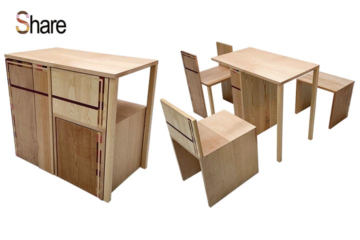 広葉樹材に親しむことができるダイニングセットのデザイン