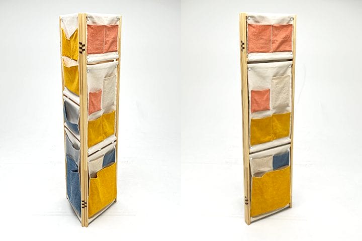 竹の集成材と布を用いた収納家具のデザイン