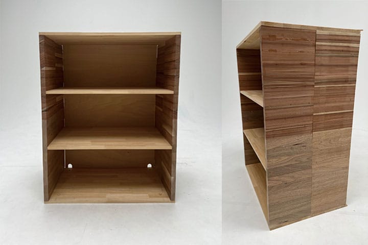 広葉樹材と弾性スギ圧縮木材を組み合わせた面部材による転倒リスク軽減家具の開発