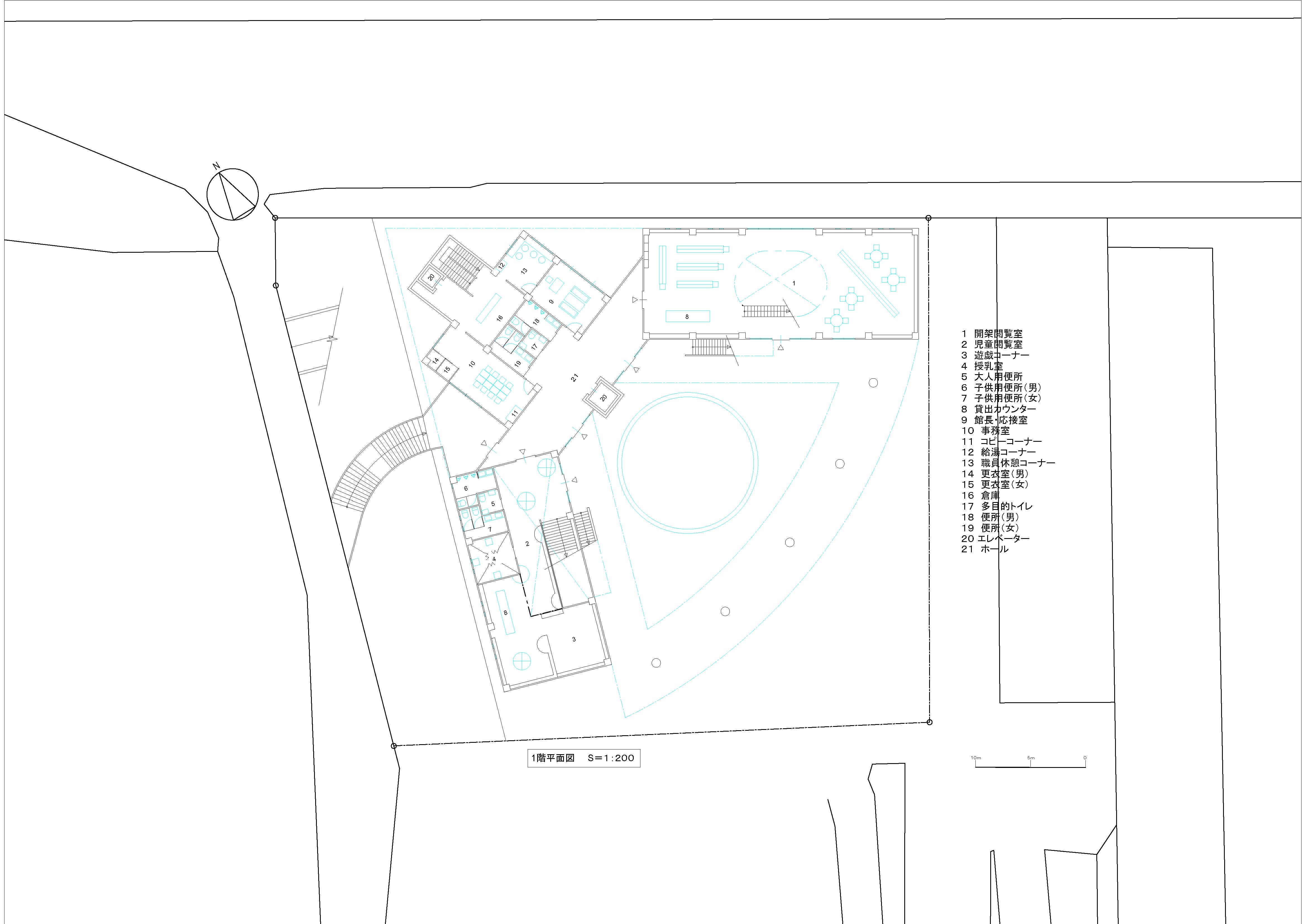 川と公園に面する地域図書館 Green island