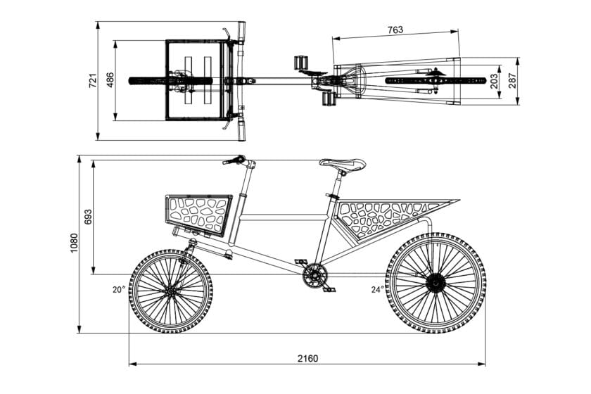 キャンプ装備の積載性と安定性向上を目的とした自転車デザイン