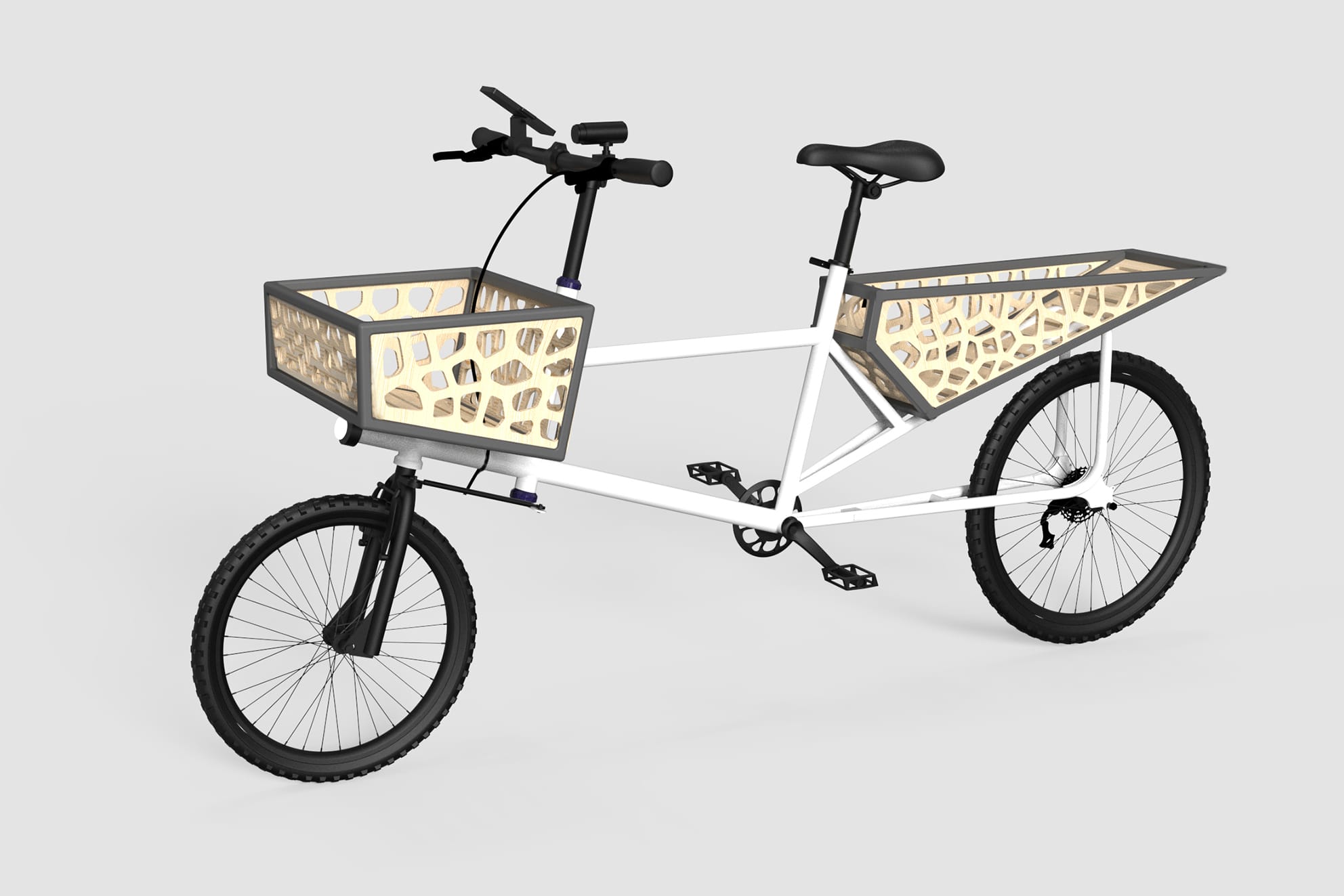 キャンプ装備の積載性と安定性向上を目的とした自転車デザイン