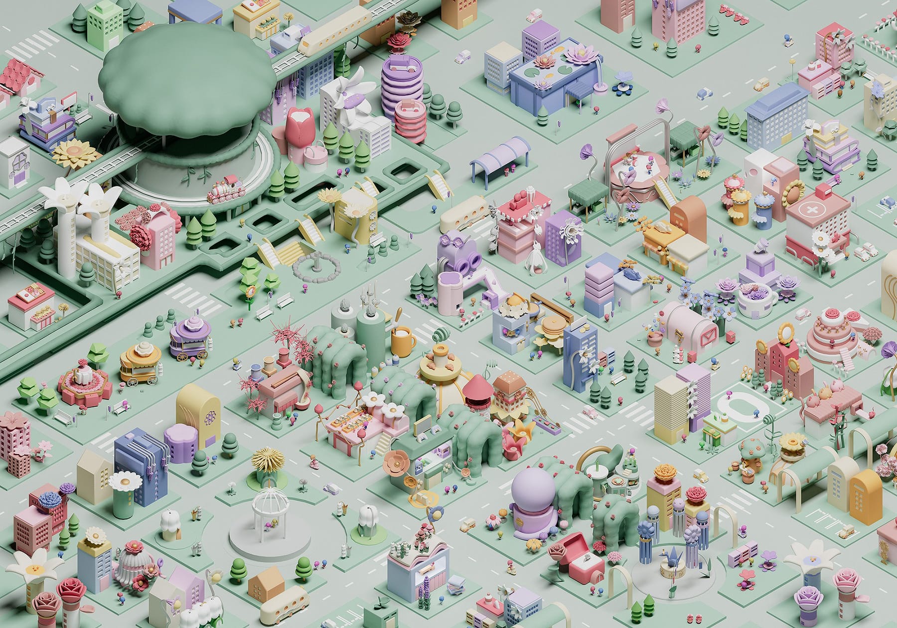 イラストレーションの制作 花とともに過ごす仙台駅周辺の風景